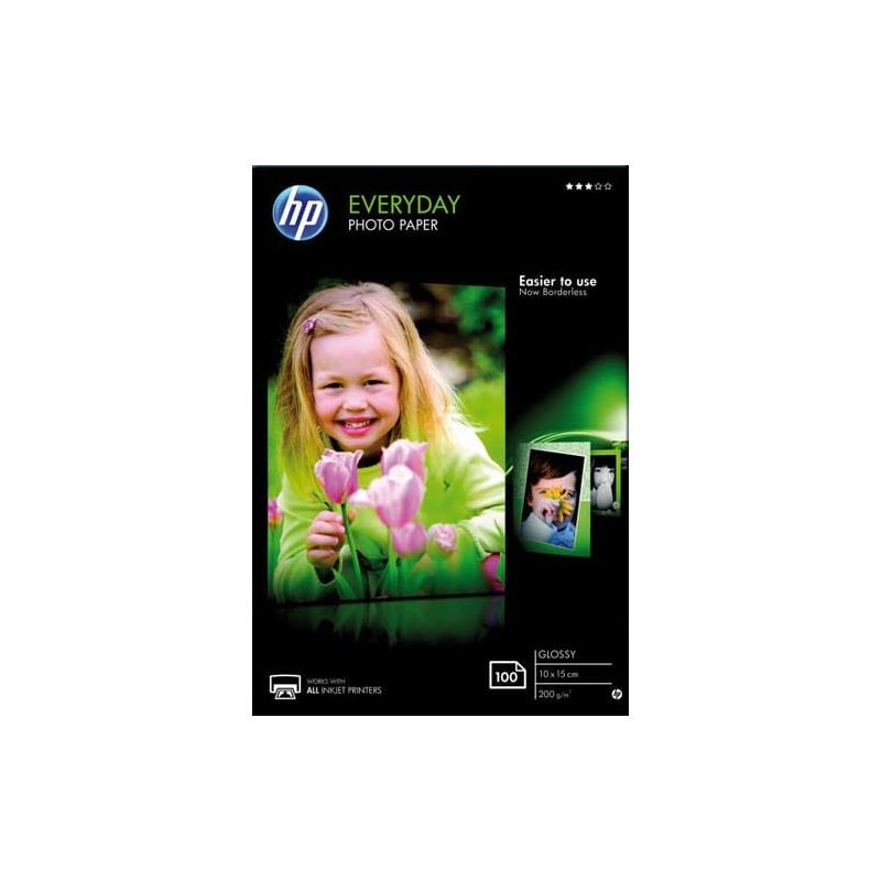 HP Pack de 100 Papier photo Everyday Jet d'encre brillant 200g 10x15