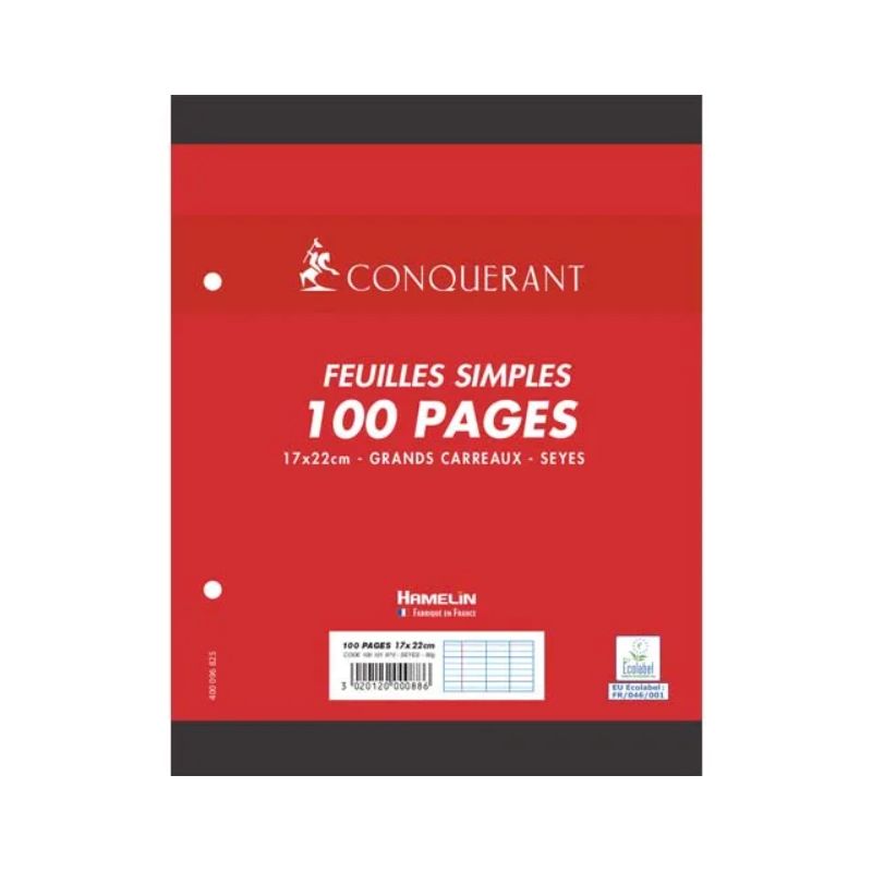 CONQUERANT C7 Feuillets mobiles 17x22 cm 100 pages grands carreaux