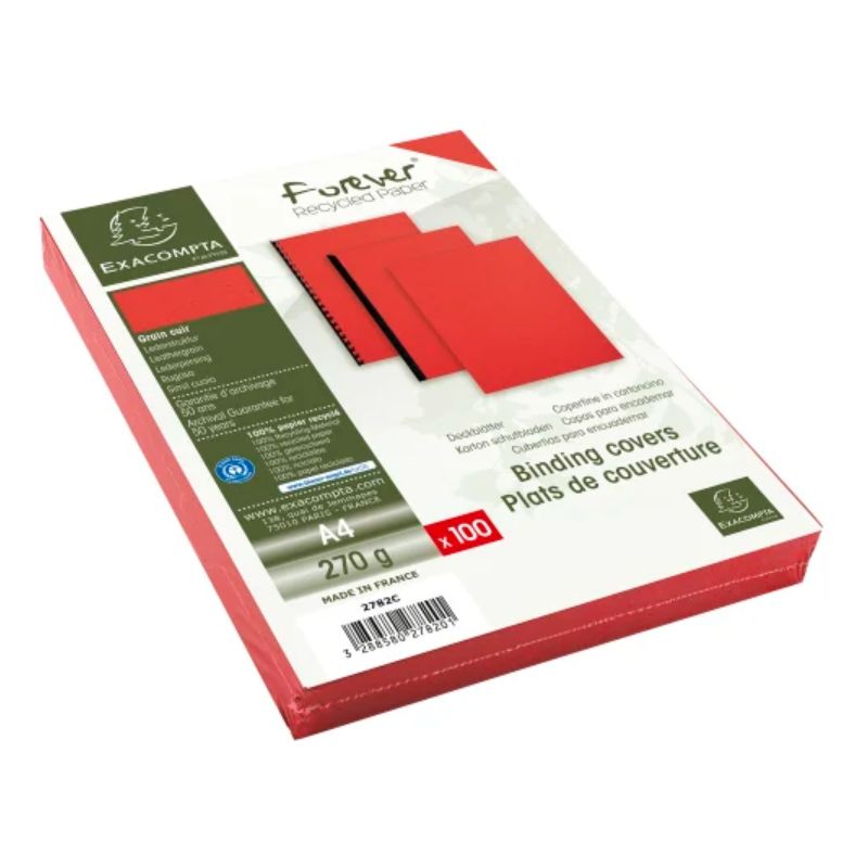 EXACOMPTA Paquet 100 plat couverture FOREVER rigide, grain cuir,270 g, certifié ange Bleu, Rouge A4 2782C