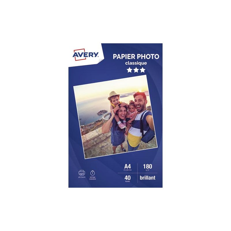 AVERY Boîte de 40 feuilles de papier photo brillant A4 jet d'encre 180 g/m²