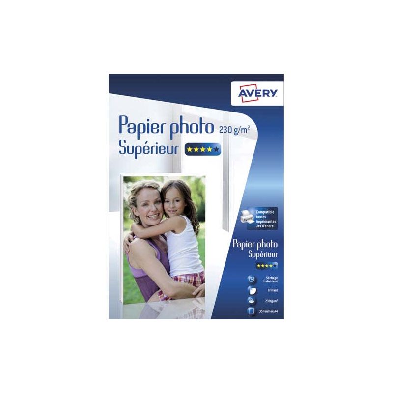 AVERY Boîte de 35 feuilles de papier photo brillant A4 jet d'encre 230 g/m²