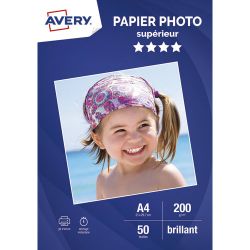 AVERY Boîte de 50 feuilles de papier photo brillant A4 jet d'encre 200g/m²