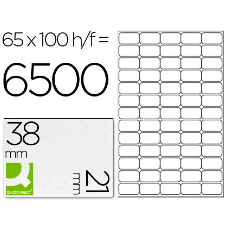 Q-CONNECT Étiquette adhésive 38.1x21.2mm coins droits boîte 100 feuilles 6500 unités