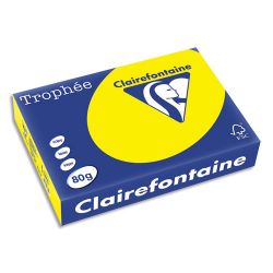 CLAIREFONTAINE Ramette de 500 feuilles papier couleur TROPHEE 80 grammes format A4 Jaune soleil