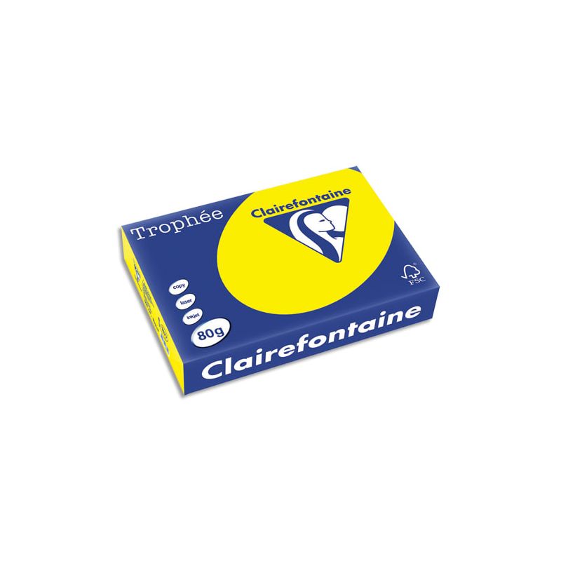 CLAIREFONTAINE Ramette de 500 feuilles papier couleur TROPHEE 80 grammes format A4 Jaune soleil