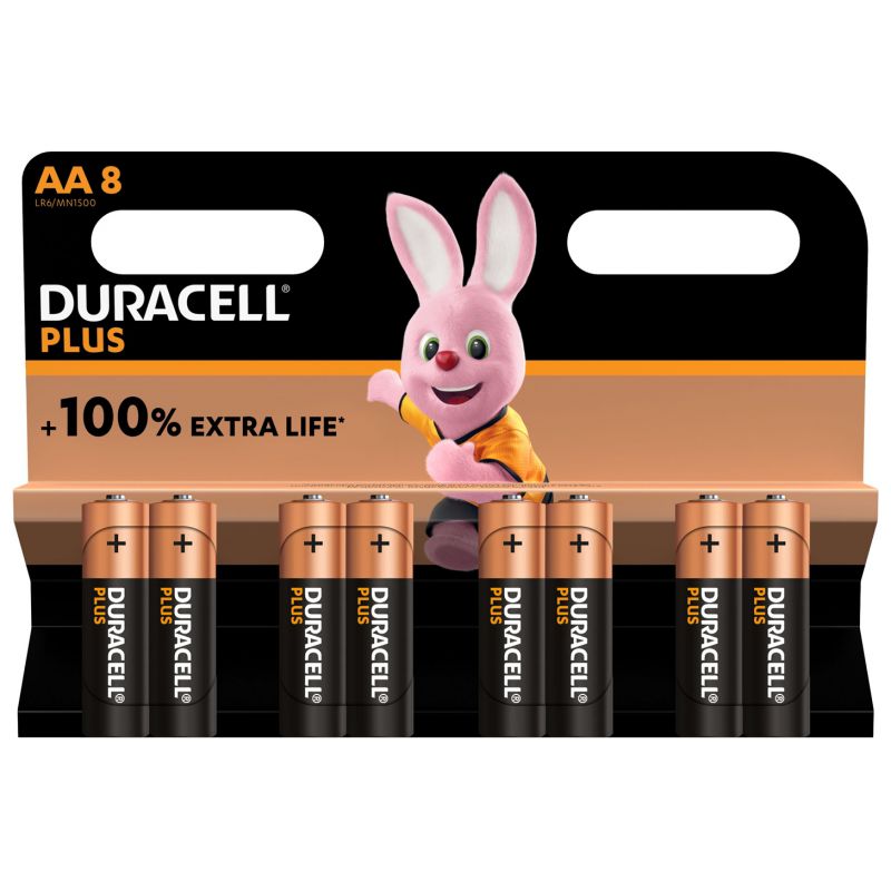 DURACELL Piles alcalines AA Plus 100% 1,5V LR6 MN1500 lot de 8 piles