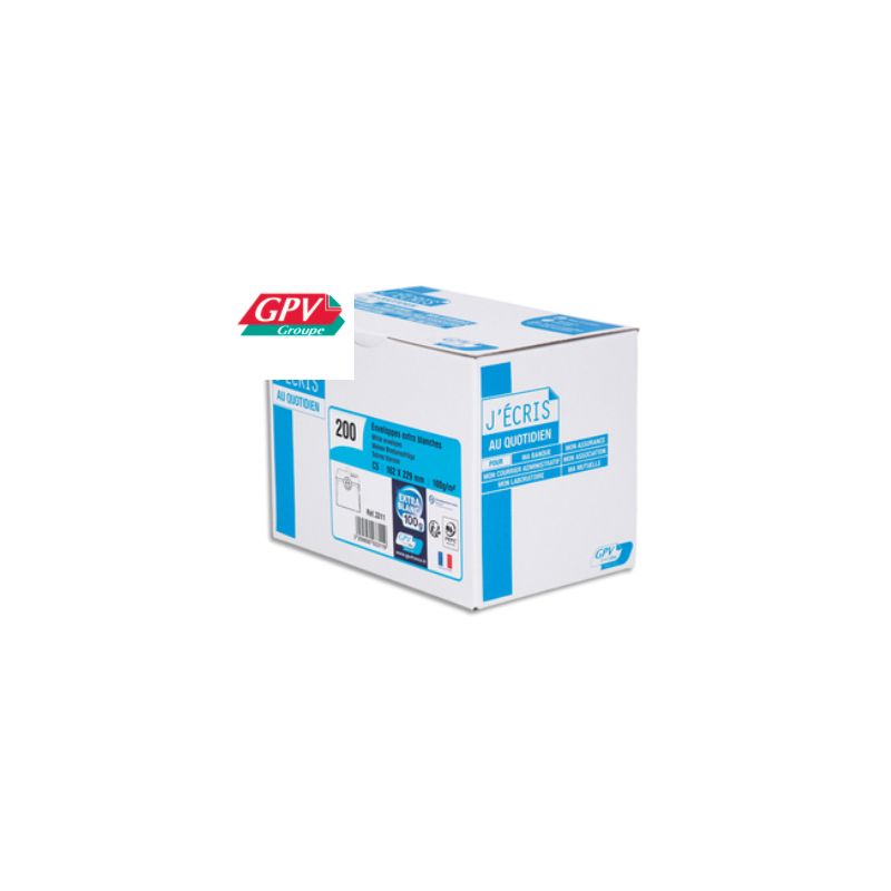 GPV Boîte de 200 enveloppes C5 162x229mm 100g Blanches auto-adhésives PEFC