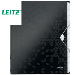 LEITZ Trieur 12 touches WOW en polypropylène. Fermeture élastique 3 rabats. Coloris Noir