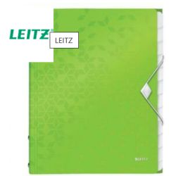 LEITZ Trieur 12 touches WOW en polypropylène. Fermeture élastique 3 rabats. Coloris Vert