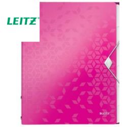 LEITZ Trieur 6 touches WOW en polypropylène. Fermeture élastique et 3 rabats. Coloris Rose