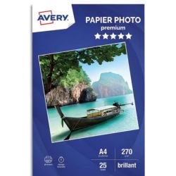 AVERY Boîte de 25 feuilles de papier photo brillant A4, Jet d'encre, 270 g.