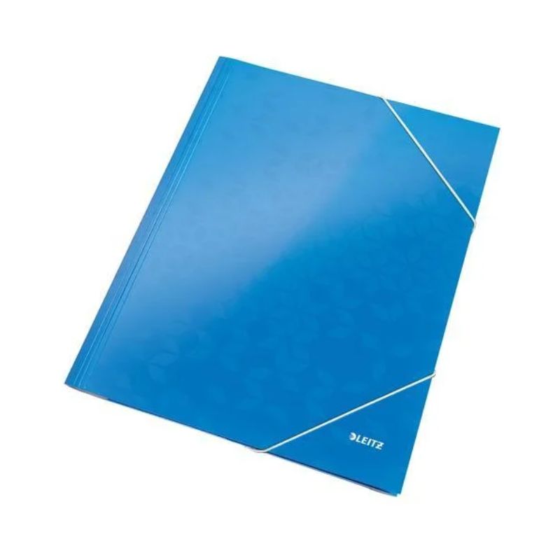 LEITZ Chemises WOW 3 rabats à élastiques, en carte pélliculée, coloris Bleu azur
