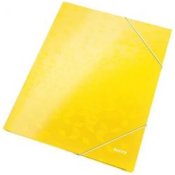 LEITZ Chemise WOW 3 rabats à élastiques, en carte pelliculée, coloris jaune