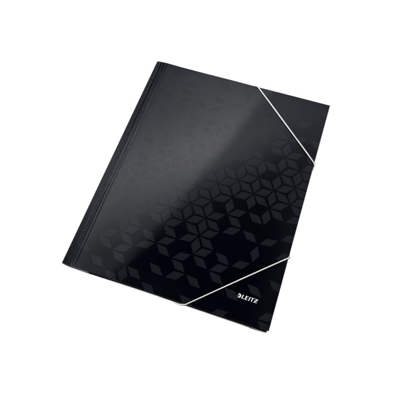 LEITZ Chemise WOW 3 rabats à élastiques, en carte pelliculée, coloris noir