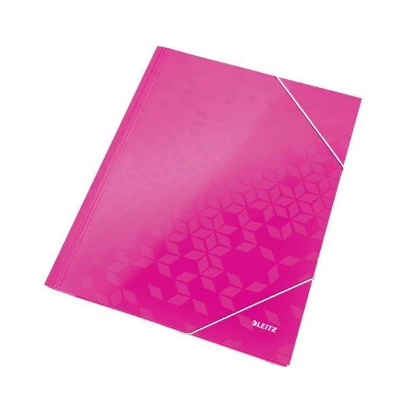 LEITZ Chemise WOW 3 rabats à élastiques, en carte pelliculée, coloris rose