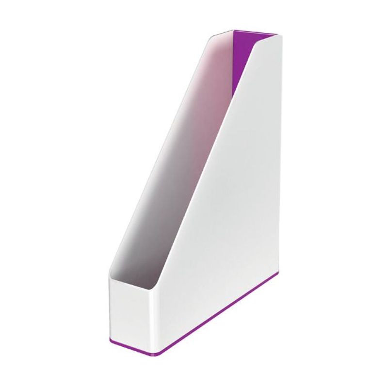 LEITZ Porte-revues Dual - Dim : H31,8 x P27,2 cm. Dos 7,3 cm. Finition brillante. Coloris Blanc/Violet