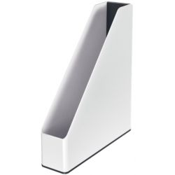 LEITZ Porte-revues Dual - Dim : H31,8 x P27,2 cm. Dos 7,3 cm. Finition brillante. Coloris Blanc/Noir