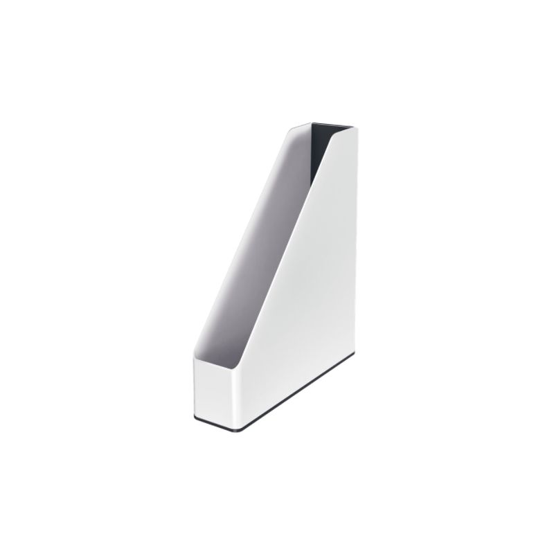 LEITZ Porte-revues Dual - Dim : H31,8 x P27,2 cm. Dos 7,3 cm. Finition brillante. Coloris Blanc/Noir