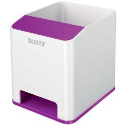 LEITZ Pot crayons booster de son Dual. Dim : L9 x H10 x P10,1cm. Finition brillante. Coloris Blanc/Violet