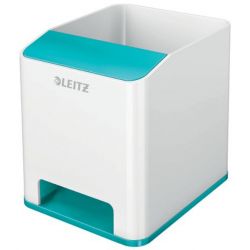 LEITZ Pot crayons booster de son Dual. Dim : L9 x H10 x P10,1cm. Finition brillante. Coloris Blanc/Menthe