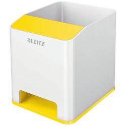 LEITZ Pot crayons booster de son Dual. Dim : L9 x H10 x P10,1 cm. Finition brillante. Coloris Blanc/Jaune