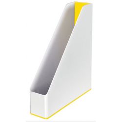 LEITZ Porte-revues Dual - Dim : H31,8 x P27,2 cm. Dos 7,3 cm. Finition brillante. Coloris Blanc/Jaune