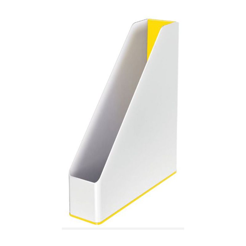 LEITZ Porte-revues Dual - Dim : H31,8 x P27,2 cm. Dos 7,3 cm. Finition brillante. Coloris Blanc/Jaune