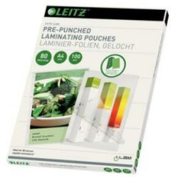 LEITZ Pack de 100 pochettes iLAM pour plastification à chaud, A4, 80 microns, pré-perforées 16918