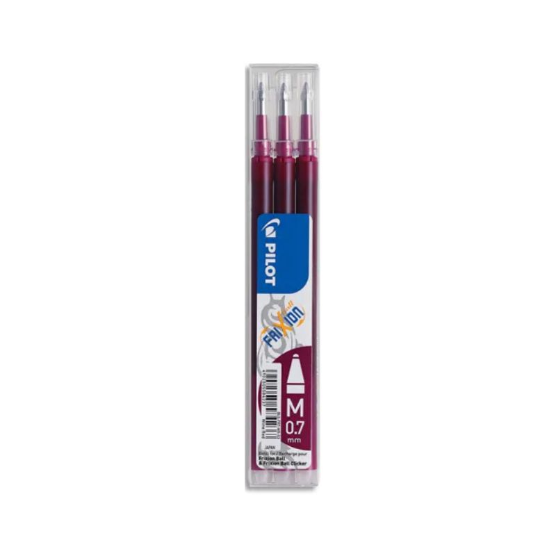 PILOT Set de 3 recharges pour roller FriXion Ball. Pointe moyenne 0,7 mm. Encre Rouge bordeaux