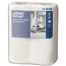 TORK Paquet de 2 rouleaux Essuie-tout Premium Extra absorbant gaufré 2 plis 64 formats 23 x 24 cm