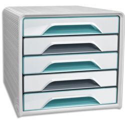 CEP Module de classement SMOOVE 5 tiroirs. Dim (lxhxp) : 36x27,1x28,8 cm. Coloris blanc et vert d'eau