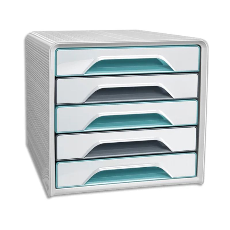 CEP Module de classement SMOOVE 5 tiroirs. Dim (lxhxp) : 36x27,1x28,8 cm. Coloris blanc et vert d'eau