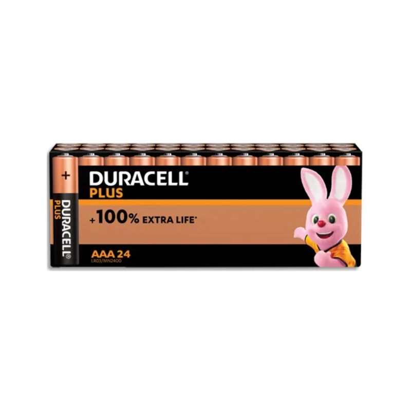 DURACELL Piles alcalines AAA Plus 100%, 1.5V LR03 MN2400, lot de 24 piles