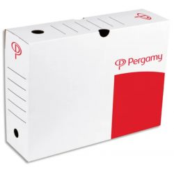 PERGAMY Boîte archive en kraft ondulé dos 10 cm Montage manuel coloris Blanc imprimé rouge