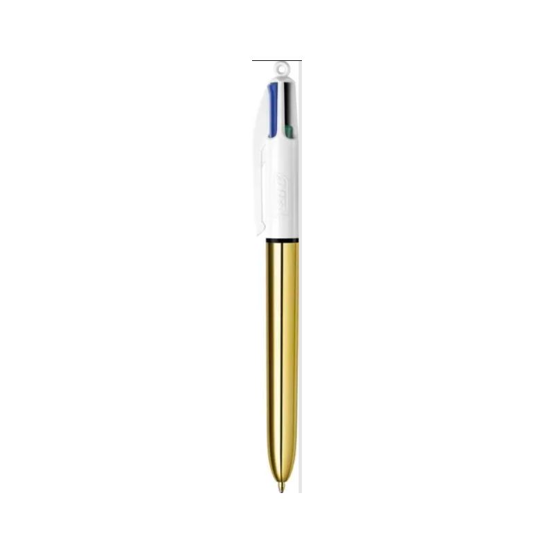 BIC 4 Couleurs - Stylo-Bille Rétractable Pointe Moyenne (1.0 mm) - Corps Métallisé Shine Gold