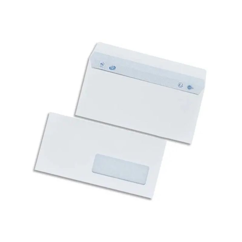 BONG Boîte de 500 enveloppes blanches auto-adhésives 80g format 110X220mm DL fenêtre 35x100mm