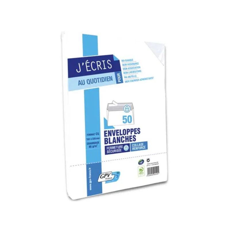 GPV Paquet de 50 enveloppes Blanches auto-adhésives 80 grammes format 162x229mm réf 528