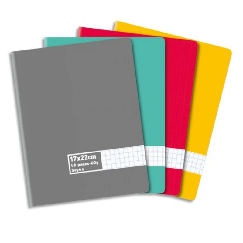 Cahier piqûre 17x22cm 48 pages grands carreaux Séyès 56g coloris aléatoire