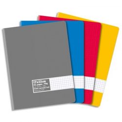 Cahier piqûre 17x22 96 pages petits carreaux 5x5 70g coloris aléatoire