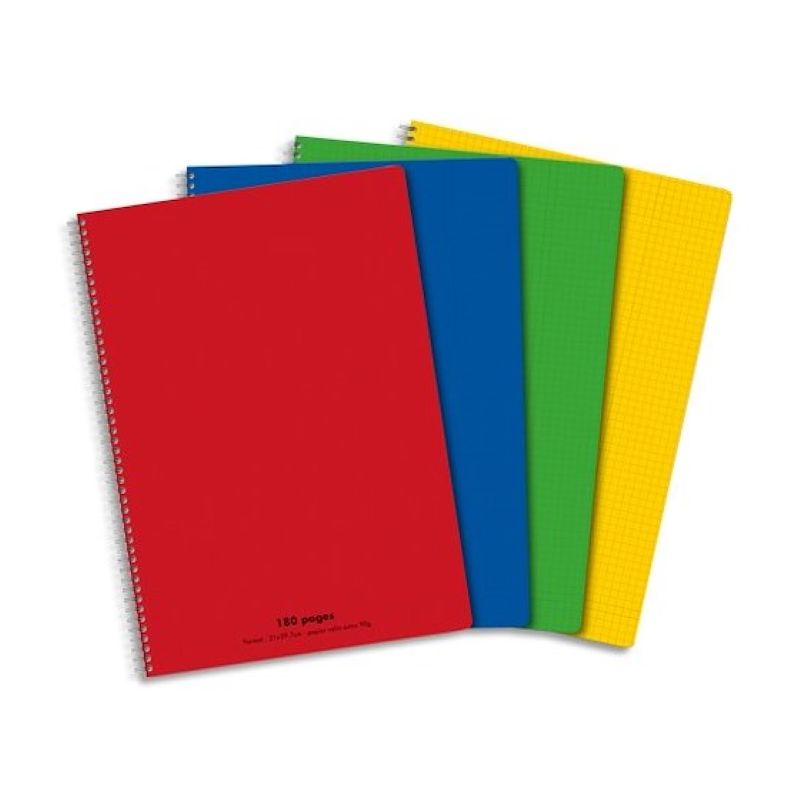 Cahier spirale format A4 180 pages petits carreaux 5x5 90g coloris aléatoire