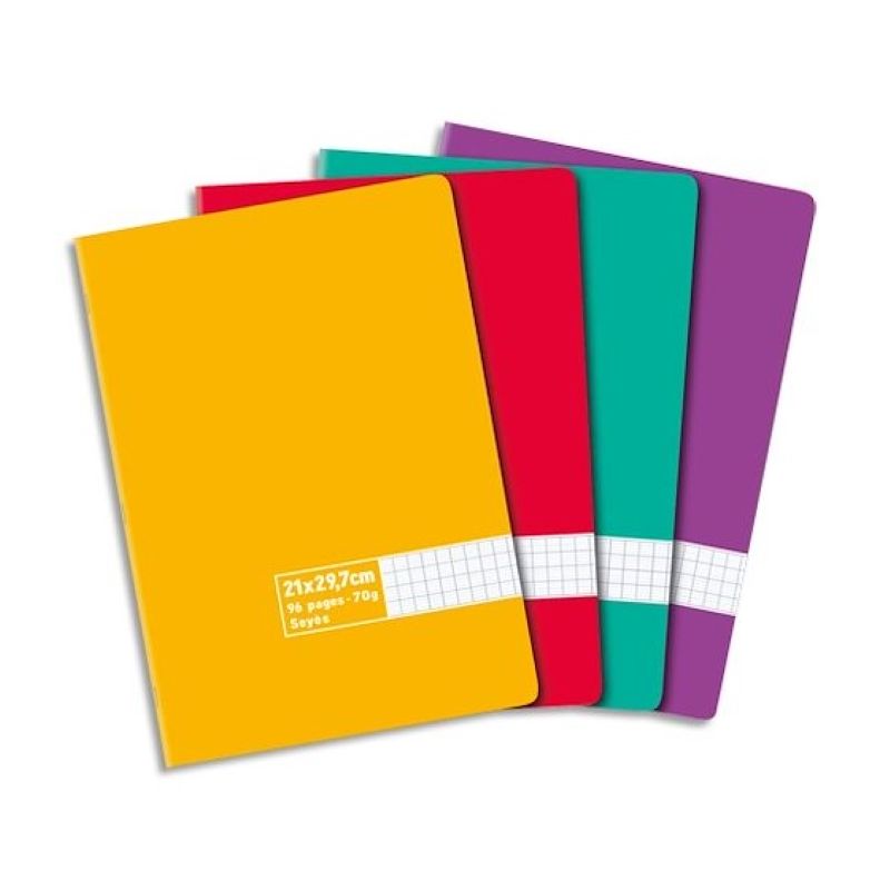 Cahier piqûre format A4 96 pages grands carreaux Séyès 70g coloris aléatoire