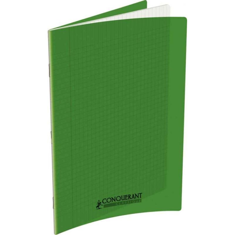 CONQUERANT Cahier piqûre 17x22cm 96 pages 90g grands carreaux Séyès coloris vert