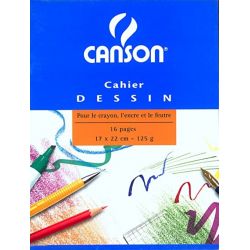 CANSON Cahier de dessin 16 pages unies Blanches 17x22cm 125g/m²