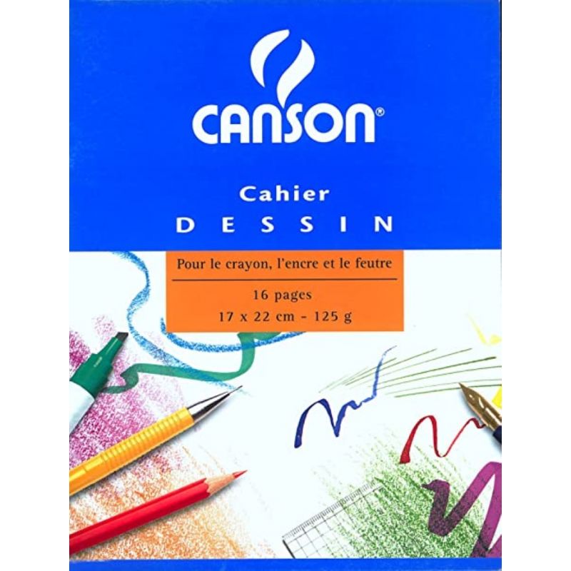 CANSON Cahier de dessin 16 pages unies Blanches 17x22cm 125g/m²