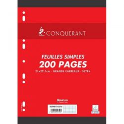 CONQUERANT C7 Feuilles simple format A4 grands carreaux 90g en lot de 200