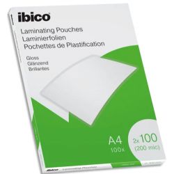 IBICO Pack de 100 pochettes de plastification brillantes A4, 100 microns 627317