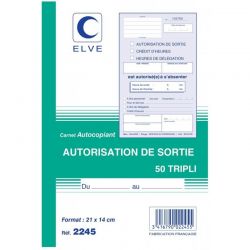 ELVE Manifold autocopiant Autorisation de Sortie format 21x14cm, 50 feuillets tripli