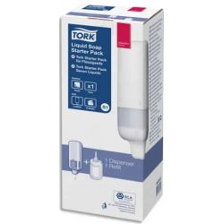 TORK Pack S1 Starter Distributeur de savon + recharge d'1 litre de savon liquide doux parfumé