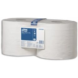 TORK Lot de 2 bobines Papier d'essuyage Basic dévidage central 2 plis 1000formats prédécoup 350m Blanc