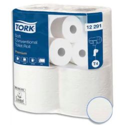 TORK Colis de 12 paquets de 4 rouleaux de Papier toilette Premium 2 plis 198 feuilles pure ouate Blanc